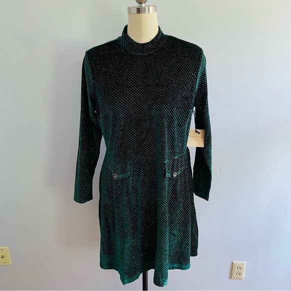 Smak Parlour Emerald Sparkly Velvet Mock Turtleneck Dress- Size 2X- NWT - Picture 2 of 10